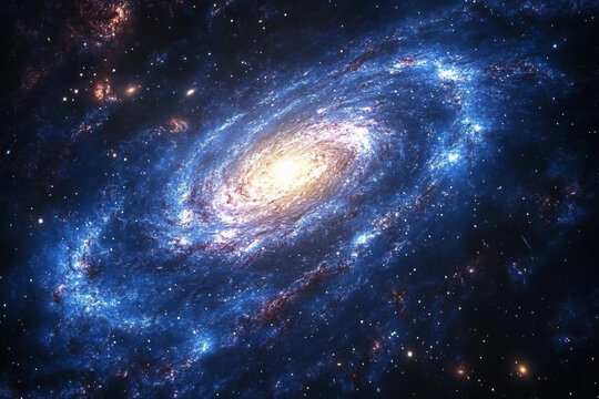Stunning view of a spiral galaxy showing brilliant colors and star formations