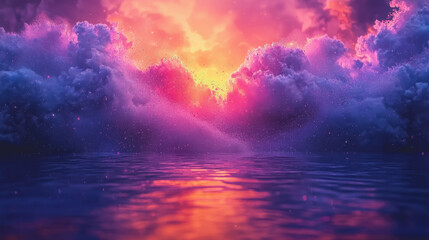 Fototapeta premium Breathtaking Sunset with Vibrant Colors Casting Reflections on Calm Waters Surrounded by Soft Clouds Creating a Tranquil and Picturesque Evening Atmosphere in Nature's Embrace