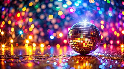 A shimmering disco ball loop: tilt-shift miniature nightclub pulsates with retro dance party energy.