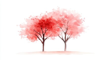 Obraz premium Serene watercolor painting of two trees in a natural landscape