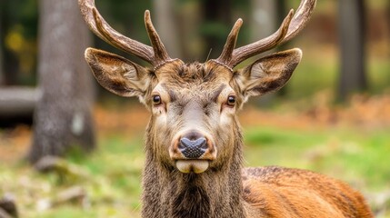Fototapeta premium Majestic Red Deer Stag in Autumn Forest