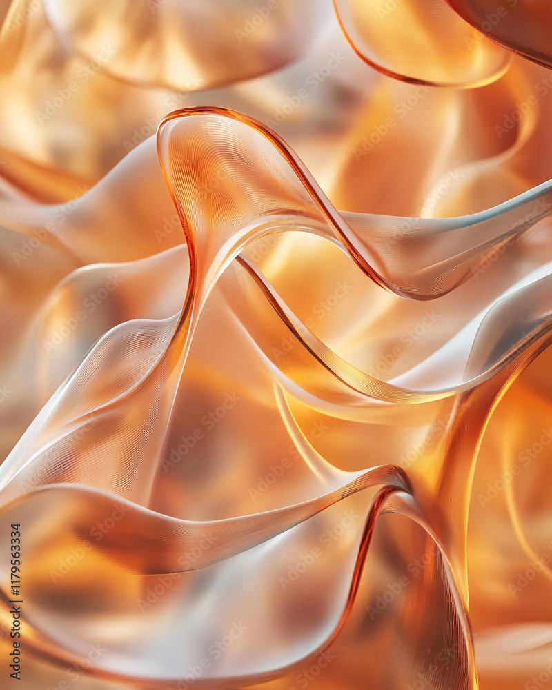 Poster abstract orange and white flowing curves with smooth gradients