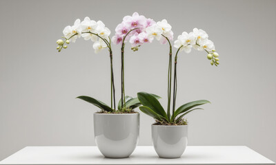 Fototapeta premium Orchid (Phalaenopsis spp.) Graceful flowering plant with long arching stems and delicate blooms in white, pink, or purple, symbolizing elegance