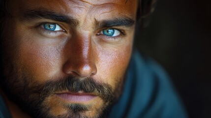 Obraz premium Urban Gothic rugged hot man with sleepy eyes and a dreamy gaze, showcasing a mysterious and intense expression, blending modern city vibes with a sense of cool detachment and allure.