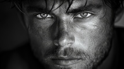 Obraz premium Urban Gothic rugged hot man with sleepy eyes and a dreamy gaze, showcasing a mysterious and intense expression, blending modern city vibes with a sense of cool detachment and allure.