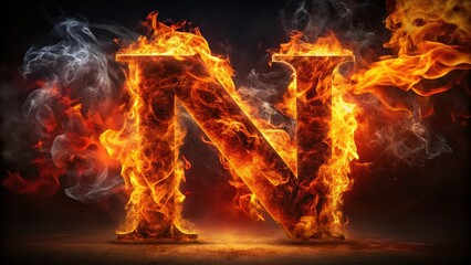 Fiery Initial N Silhouette: Dramatic Backlit Alphabet Letter