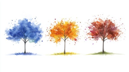 Fototapeta premium Colorful autumn splendor, a watercolor painting of four trees with vibrant foliage