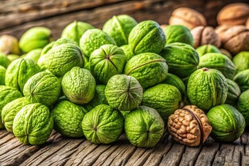 Obraz premium Fresh Green Walnuts in Shell â€“ Bulk Sale, Organic Harvest