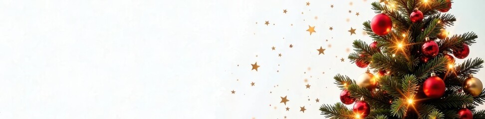 Lavishly decorated Christmas tree, dazzling lights, pure white background, concept, holiday