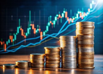 Financial Volatility: Stacked Coins & Plunging Stock Market Graph