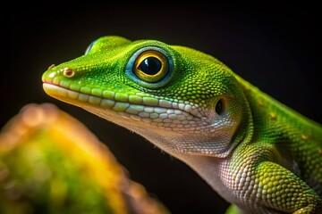 Fototapeta premium Florida Gecko Night Photography: Close-up of a Green Anole at Night