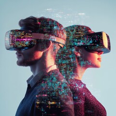 A man and a woman in glasses of virtual reality