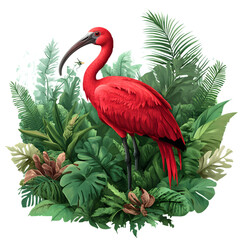 Fototapeta premium Scarlet Ibis Bird, Pantanal, Amazon Rainforest, Nature, Art, Image, with Transparent Background PNG, for Stickers, T-Shirt Print, Cap, Mug, Flip Flops, Mousepad, Transparent PNG