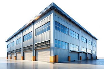 Obraz premium Crisp 3D render of an industrial building, isolated on a white backgroundâ€”perfect for architectural or product photography.