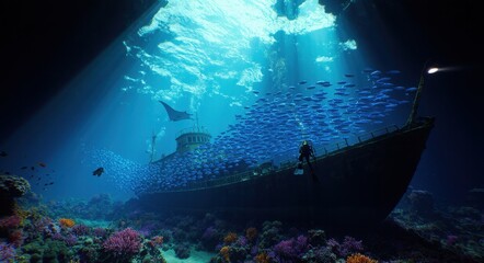 Fototapeta premium Deep Sea Wonders: A Cinematic Dive into the Ocean's Mysteries.