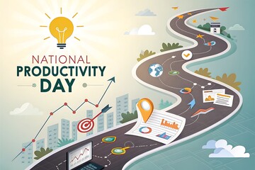 National Productivity Day Banner with illustrations of growth. Productivity Day