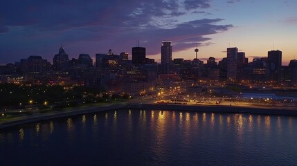 Downtown Montreal Skyline with Saint Lawrence River View .