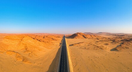 Desert Highway with Endless Sand Dunes.