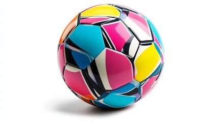 A vibrant soccer ball with colorful panels, perfectly isolated on a white background,