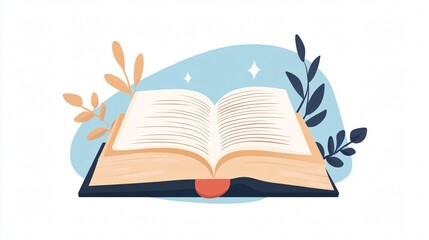 Open Book with Blank Pages on Blue Background - Symbol of Knowledge, Learning, and Imagination