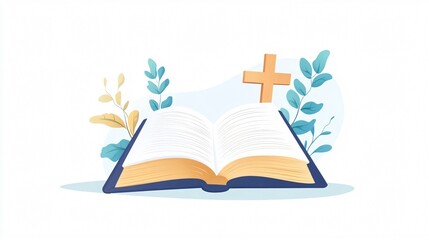 Open Bible with Wooden Cross: Symbol of Faith, Hope, and Divine Inspiration