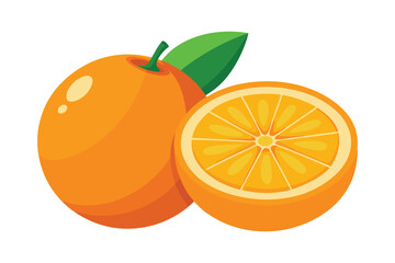 Fresh Orange with Leaves on a White Background