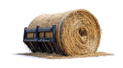 Round hay baler, ready for use, isolated on a white background
