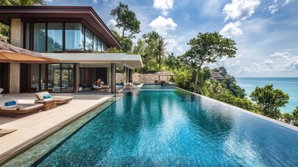 Luxury villa with infinity pool overlooking ocean.