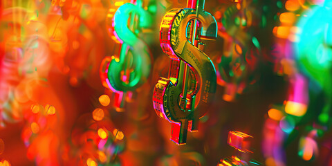 Iridescent Three-Dimensional Dollar Sign Symbols with Bokeh Background
