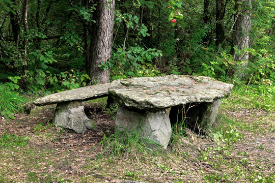 Stone table and bench at Domsteinane stone circle near Stavanger Norway
