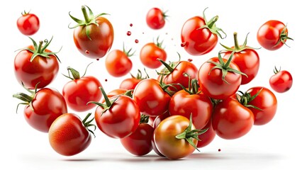 Falling tomatoes, a splash of red against pure white, evoke urban decay's aesthetic.