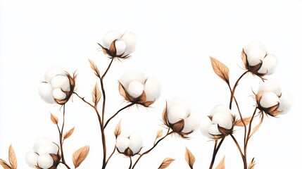 Elegant Cotton Plant Watercolor Illustration: Soft, Natural Fibers on a Clean White Background