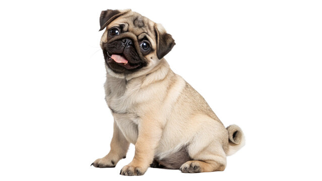 Pug puppy sitting isolated on transparent background