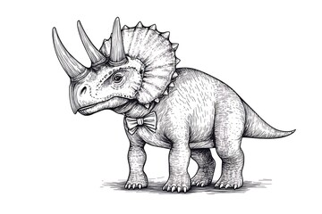 Fototapeta premium Cute Triceratops with a Bow Coloring Page Illustration