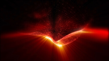 A futuristic background of virtual sparkling waves, smoothly flowing into each other, creates an atmosphere of space and infinity. Opens up new horizons for creative imagination.
