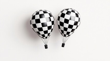 Checkered Hot Air Balloons on White Background: A Minimalist Journey