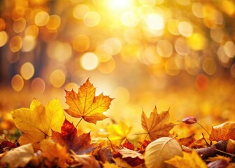 Fototapeta premium Golden autumn leaves swirl in a breathtaking, blurred abstract.