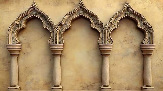 Ornate Architectural Columns and Arches on a Wall