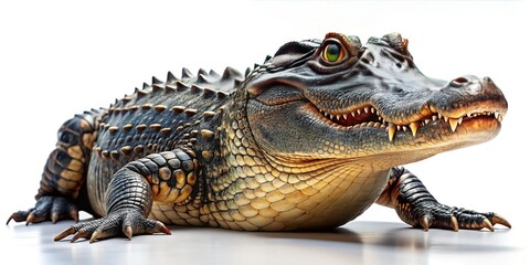 Fototapeta premium Isolated Alligator on White Background: Wildlife Stock Photo