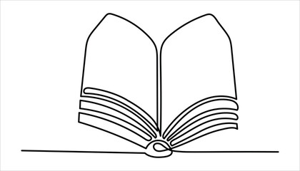 Open book continuous one line drawing illustration