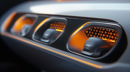 Modern Car Interior Illuminated Air Vents, Sleek Design, Futuristic