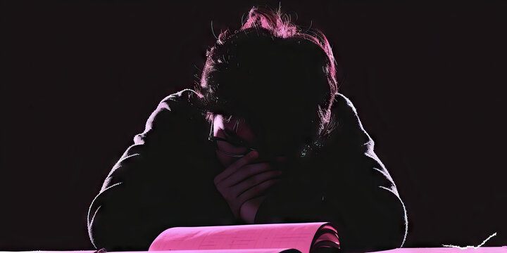 Person Leaning Over Open Book in Low Light