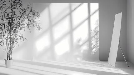 Obraz premium Empty light grey photography studio, subtle texture, background, shadowless. Shadowmoss. Illustration