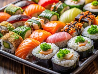 Fresh Sushi Platter: Assorted Japanese Cuisine, Close-Up View