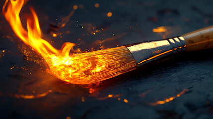 Fototapeta premium A brush ignited with flames, symbolizing creativity and passion in art.