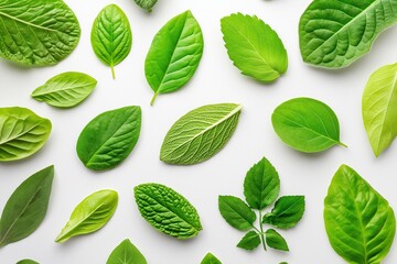 Lush Green Leaves Flat Lay Background Design