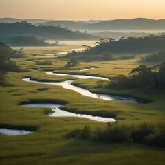 Fototapeta premium Meandering River in a Green Valley