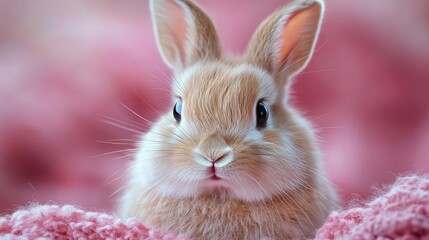 Adorable pink rabbit face with a soft fuzzy texture. Generative AI