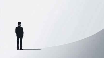 Obraz premium Man in Suit Contemplating the Vastness: A Minimalist Depiction of Thought, Potential, and New Beginnings