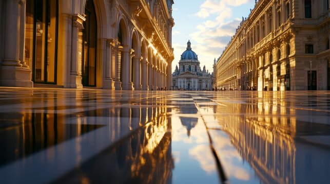 Golden Hour Reflection in Parisian Architecture